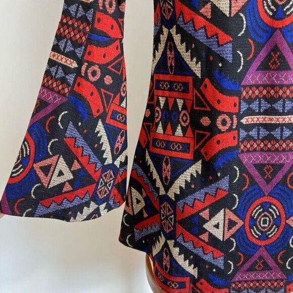 Nadya Toto Women’s Small Viscose Geometric Tunic Top Long Sleeve Shirt 70s Gogo - Picture 10 of 12